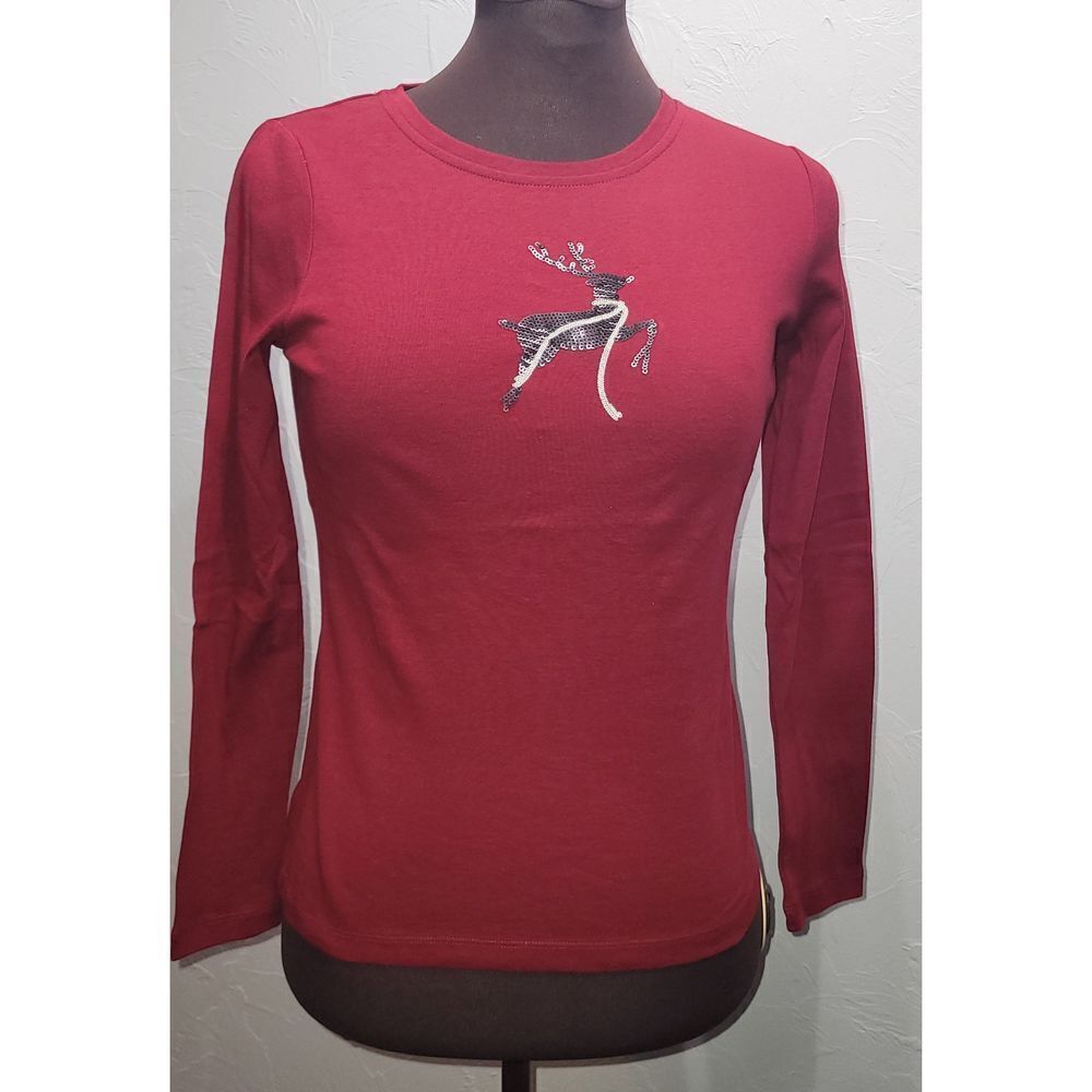 Talbots Petite burgundy holiday long sleeve shirt